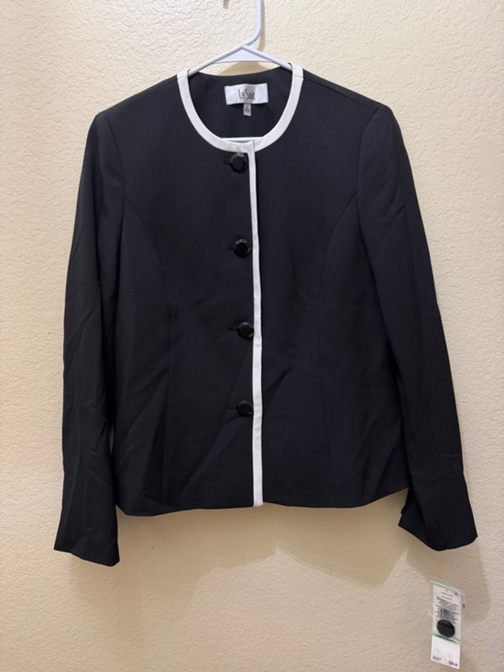 Le Suit Black Jacket with White Trim
